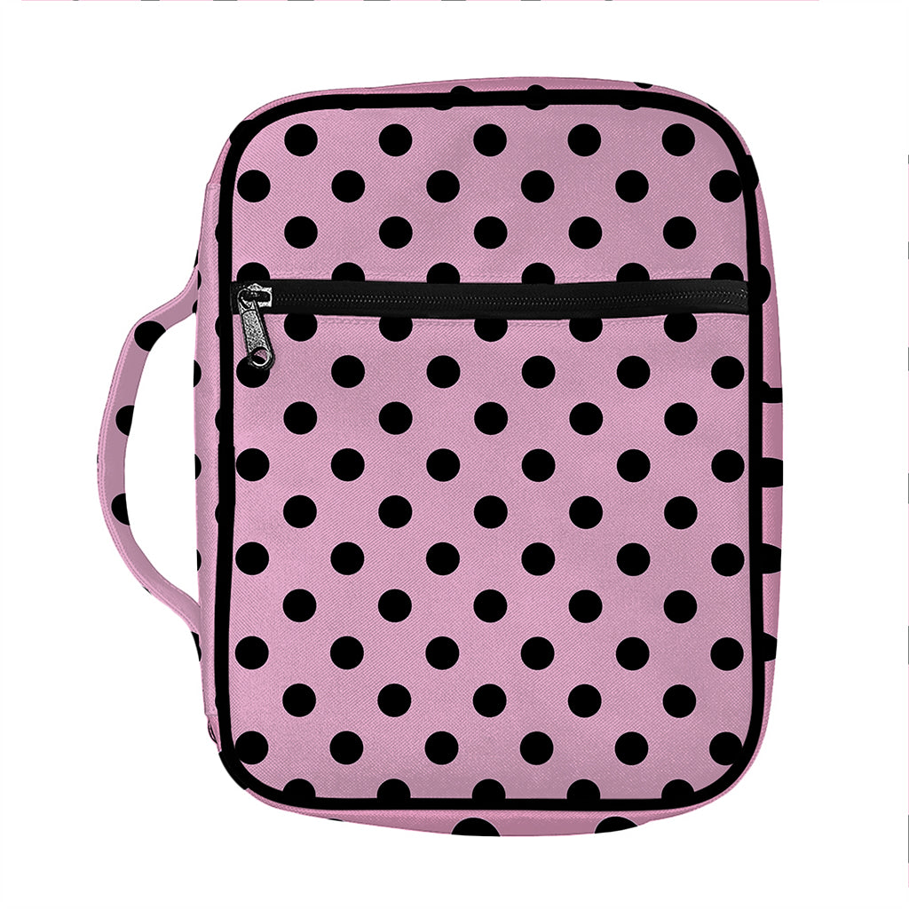 Pink And Black Polka Dot Pattern Print Front Pocket Bible Bag