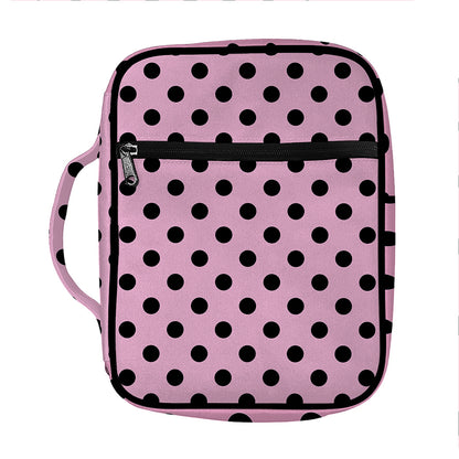 Pink And Black Polka Dot Pattern Print Front Pocket Bible Bag