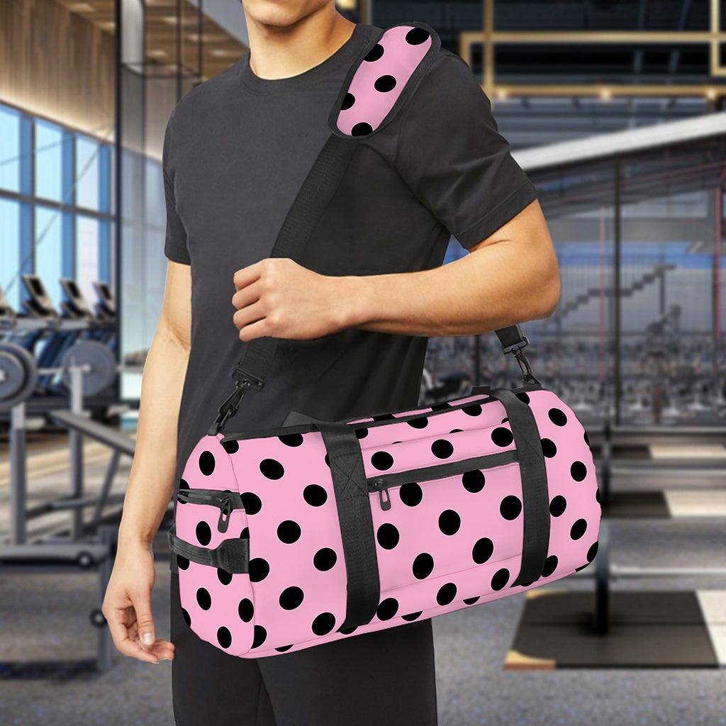 Pink And Black Polka Dot Pattern Print Gym Bag