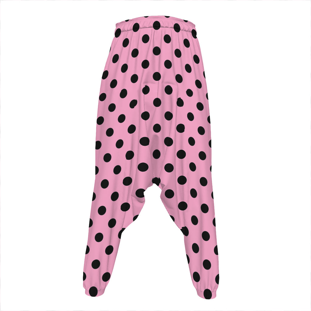 Pink And Black Polka Dot Pattern Print Hammer Pants