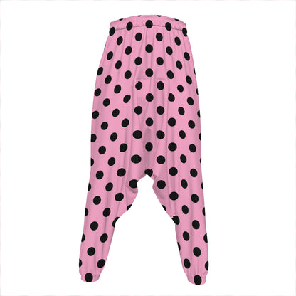 Pink And Black Polka Dot Pattern Print Hammer Pants