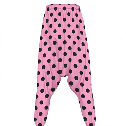 Pink And Black Polka Dot Pattern Print Hammer Pants