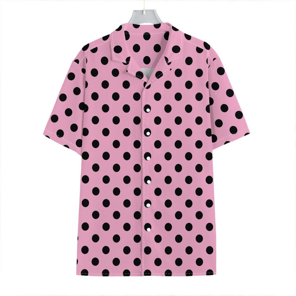 Pink And Black Polka Dot Pattern Print Hawaiian Shirt