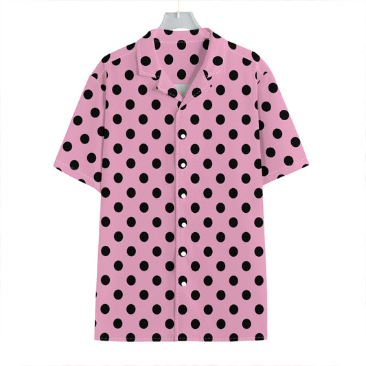 Pink And Black Polka Dot Pattern Print Hawaiian Shirt