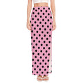 Pink And Black Polka Dot Pattern Print High Slit Maxi Skirt