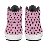 Pink And Black Polka Dot Pattern Print High Top Leather Sneakers