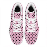 Pink And Black Polka Dot Pattern Print High Top Leather Sneakers