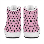 Pink And Black Polka Dot Pattern Print High Top Leather Sneakers