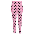Pink And Black Polka Dot Pattern Print High-Waisted Pocket Leggings