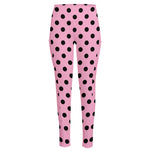 Pink And Black Polka Dot Pattern Print High-Waisted Pocket Leggings