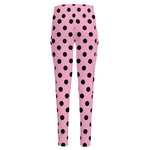 Pink And Black Polka Dot Pattern Print High-Waisted Pocket Leggings