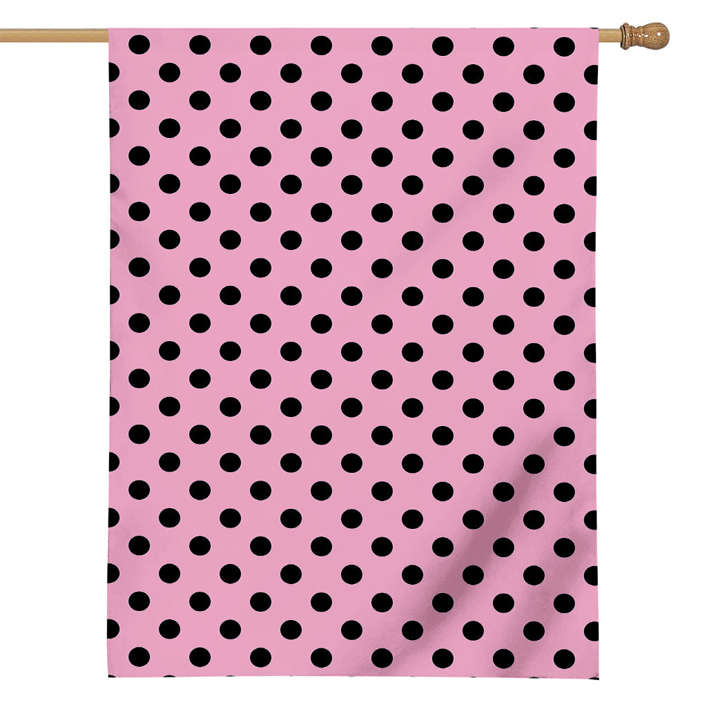 Pink And Black Polka Dot Pattern Print House Flag