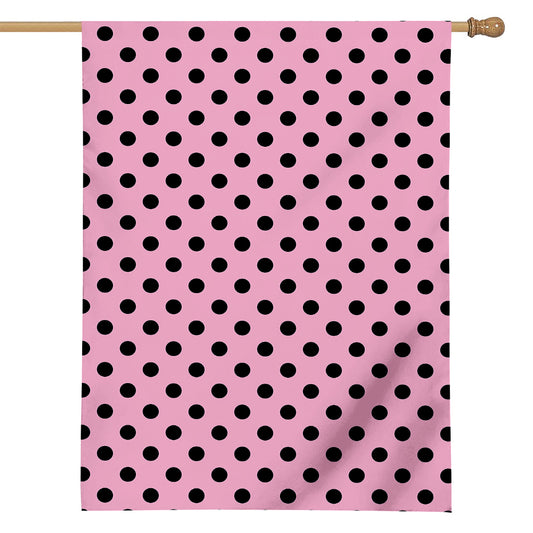 Pink And Black Polka Dot Pattern Print House Flag