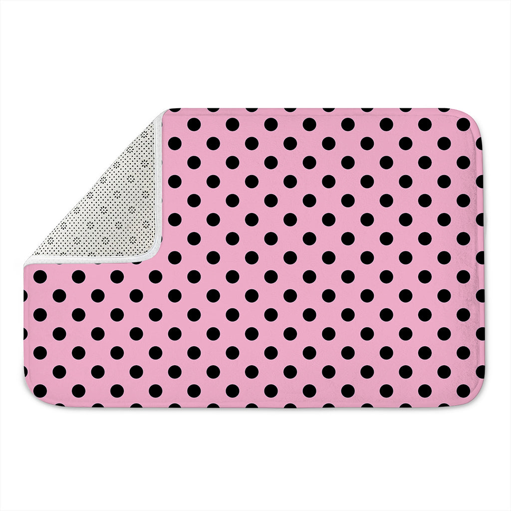 Pink And Black Polka Dot Pattern Print Indoor Door Mat