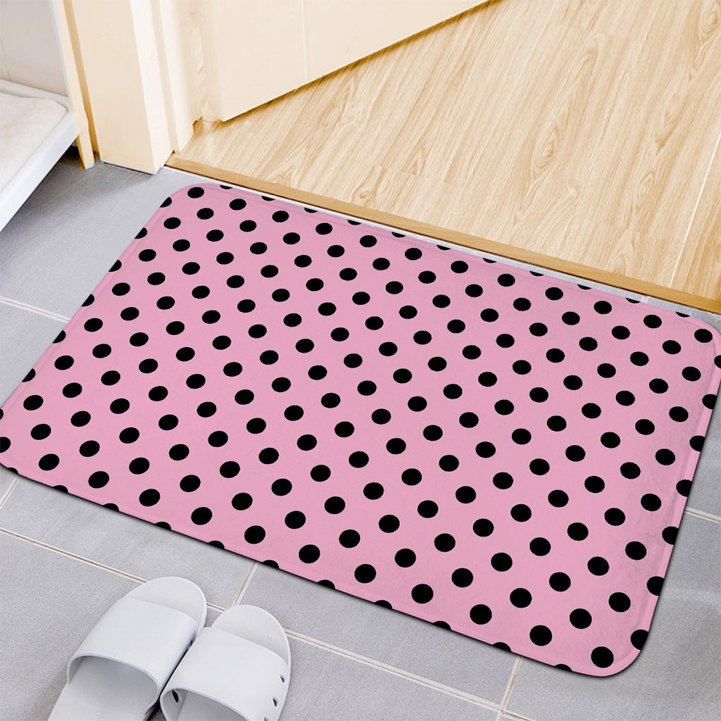 Pink And Black Polka Dot Pattern Print Indoor Door Mat