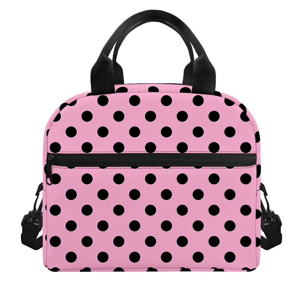 Pink And Black Polka Dot Pattern Print Insulated Lunch Bag