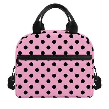 Pink And Black Polka Dot Pattern Print Insulated Lunch Bag