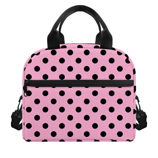 Pink And Black Polka Dot Pattern Print Insulated Lunch Bag