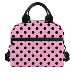 Pink And Black Polka Dot Pattern Print Insulated Lunch Bag