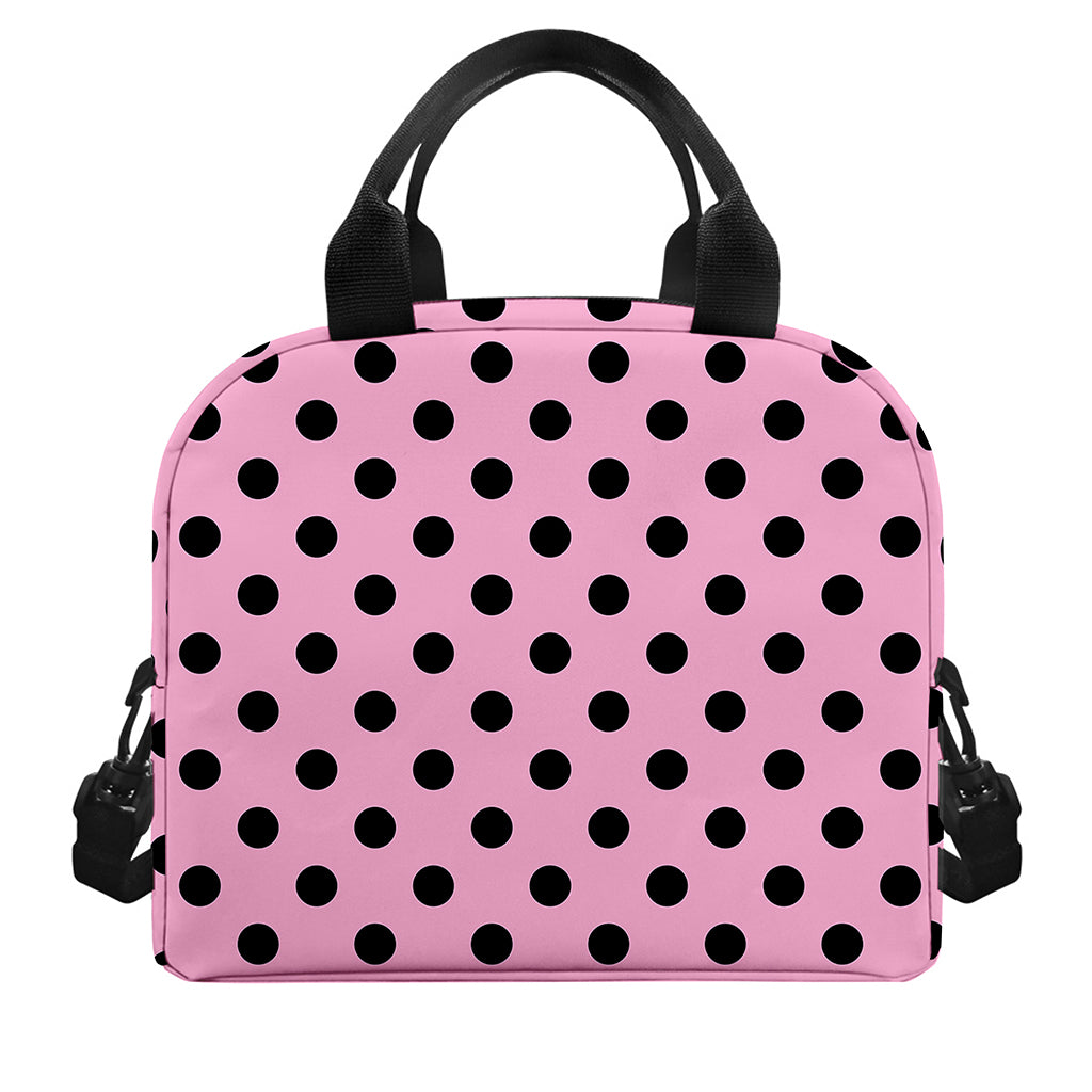 Pink And Black Polka Dot Pattern Print Insulated Lunch Bag