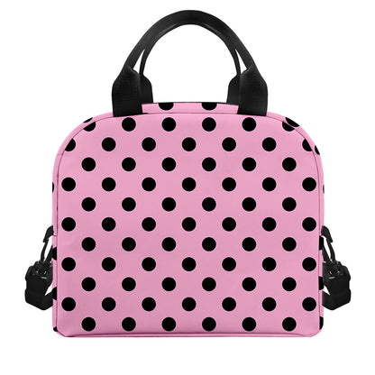 Pink And Black Polka Dot Pattern Print Insulated Lunch Bag