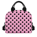 Pink And Black Polka Dot Pattern Print Insulated Lunch Bag