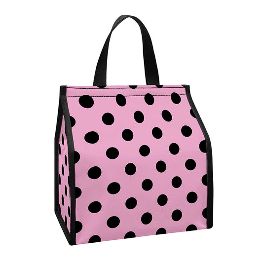 Pink And Black Polka Dot Pattern Print Insulated Lunch Tote