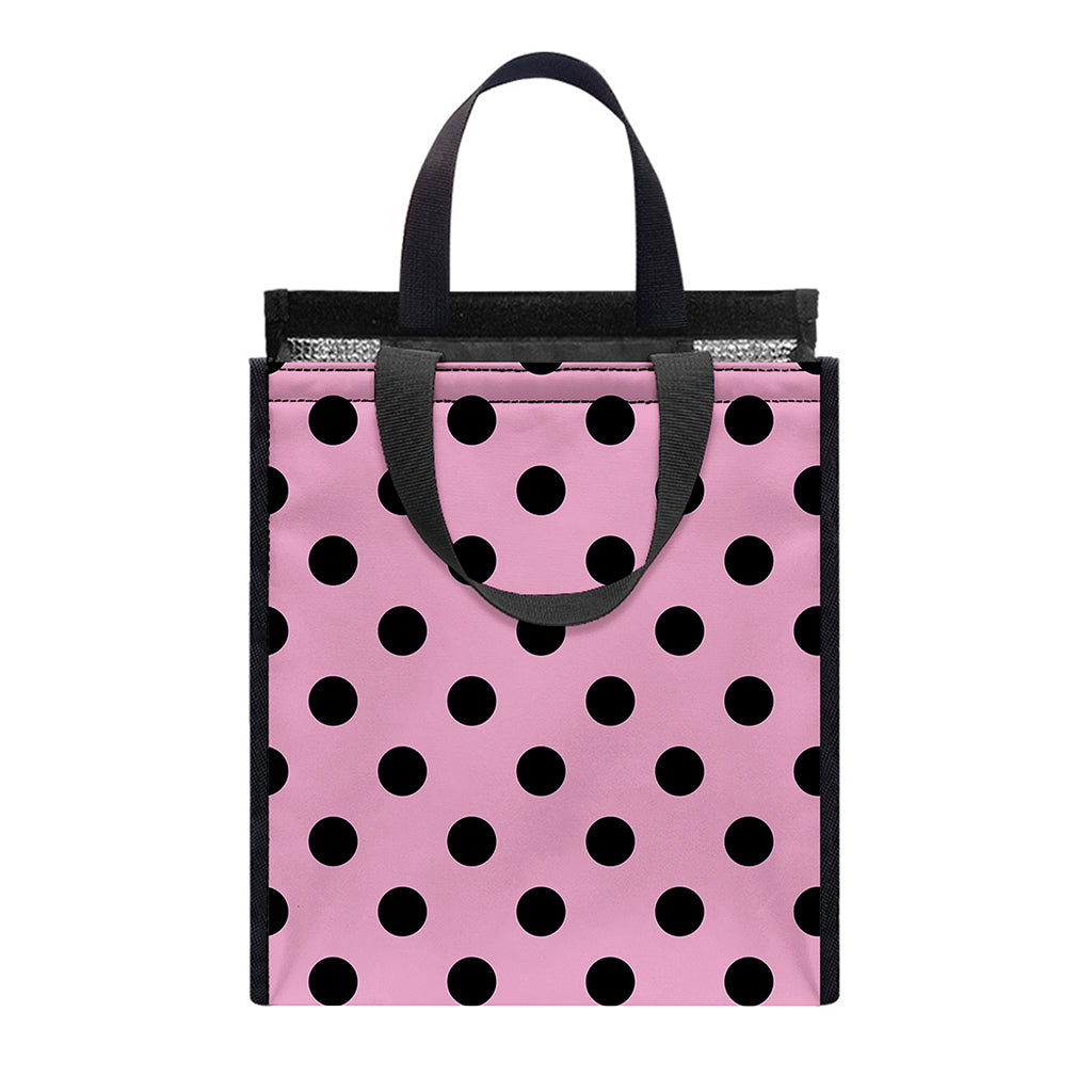 Pink And Black Polka Dot Pattern Print Insulated Lunch Tote
