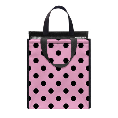 Pink And Black Polka Dot Pattern Print Insulated Lunch Tote