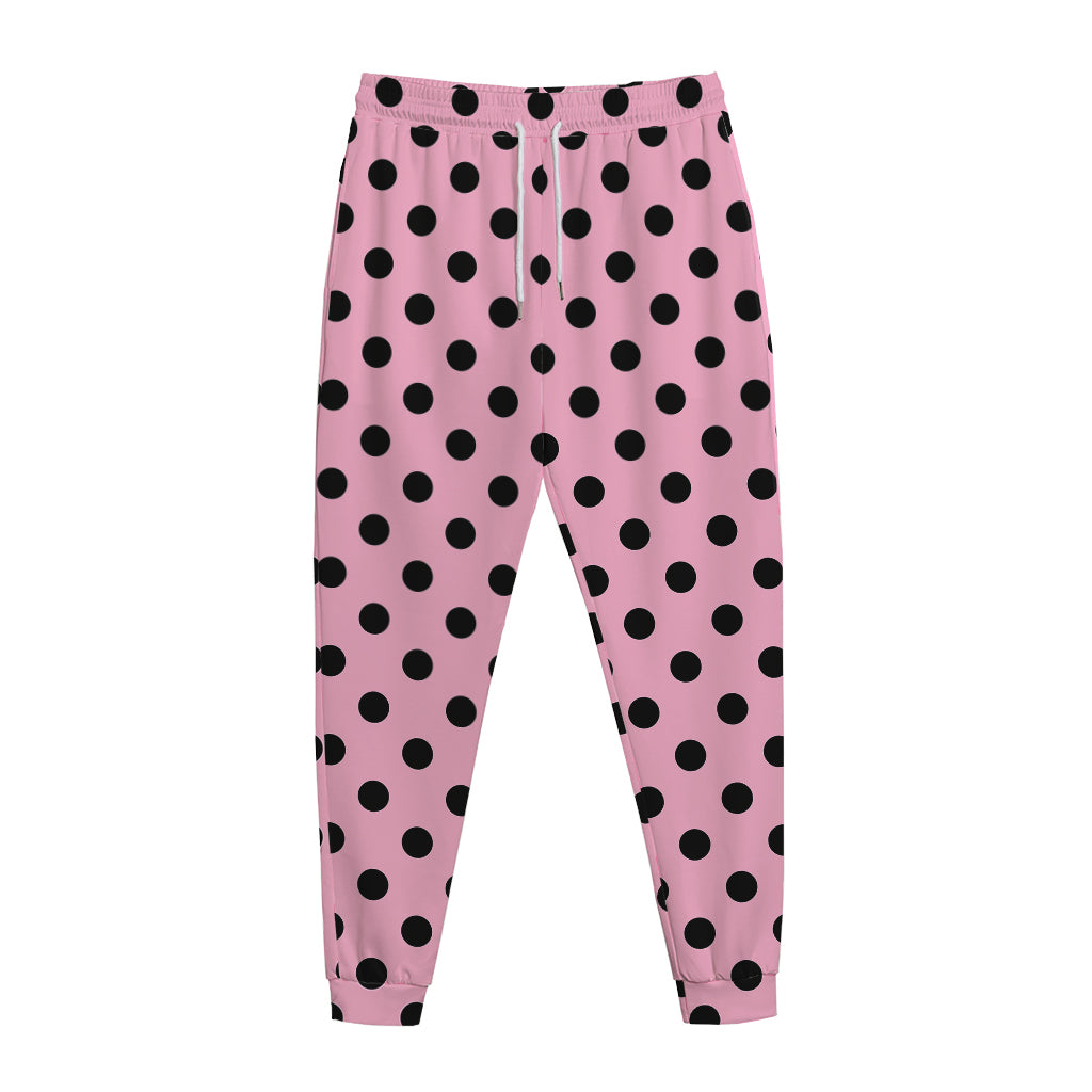 Pink And Black Polka Dot Pattern Print Jogger Pants