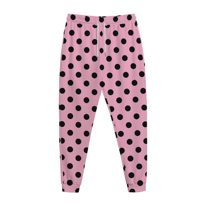 Pink And Black Polka Dot Pattern Print Jogger Pants