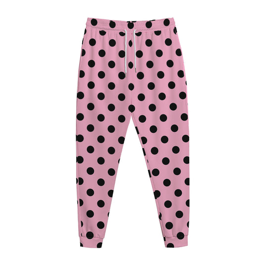 Pink And Black Polka Dot Pattern Print Jogger Pants