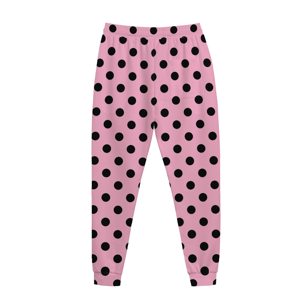 Pink And Black Polka Dot Pattern Print Jogger Pants
