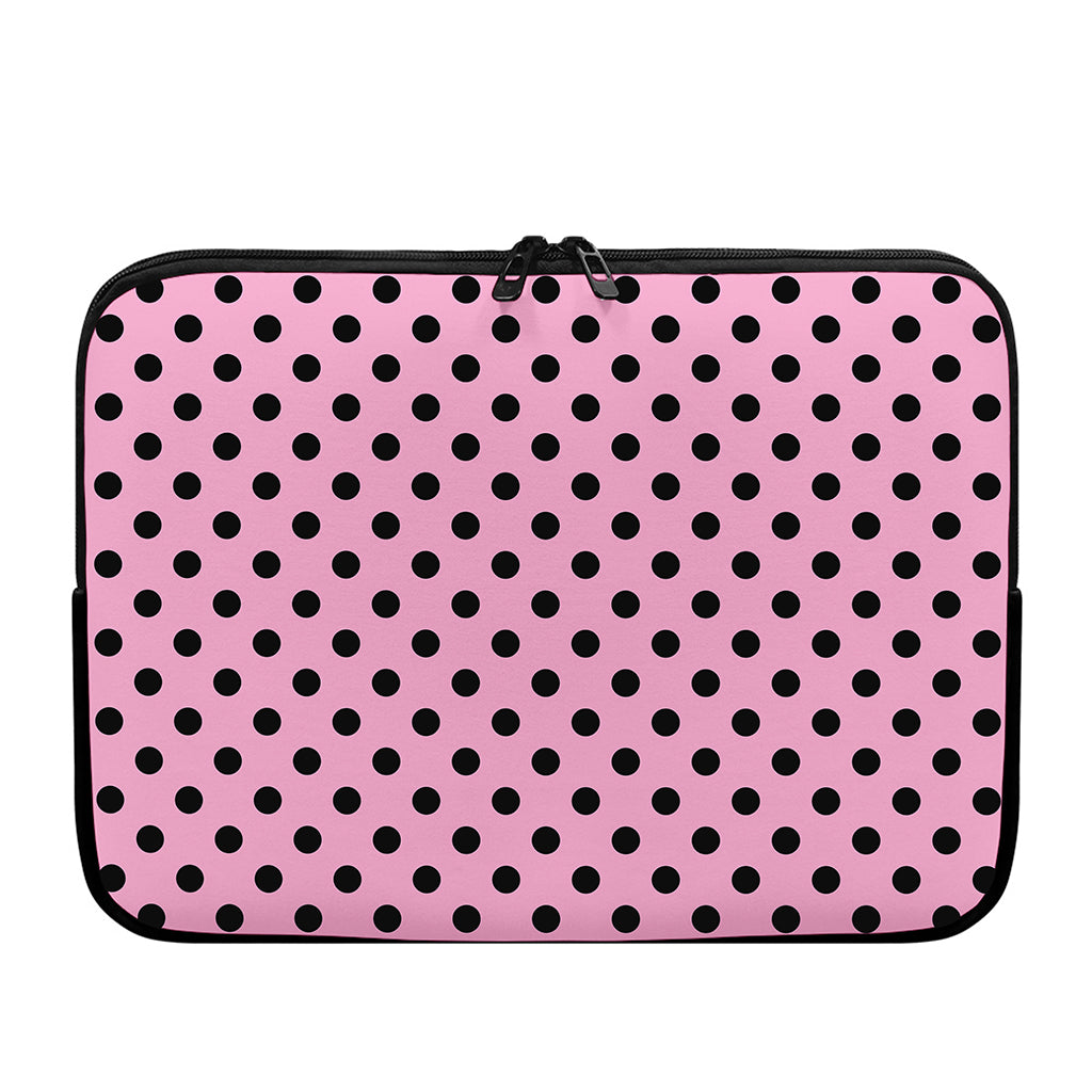 Pink And Black Polka Dot Pattern Print Laptop Sleeve