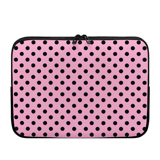 Pink And Black Polka Dot Pattern Print Laptop Sleeve