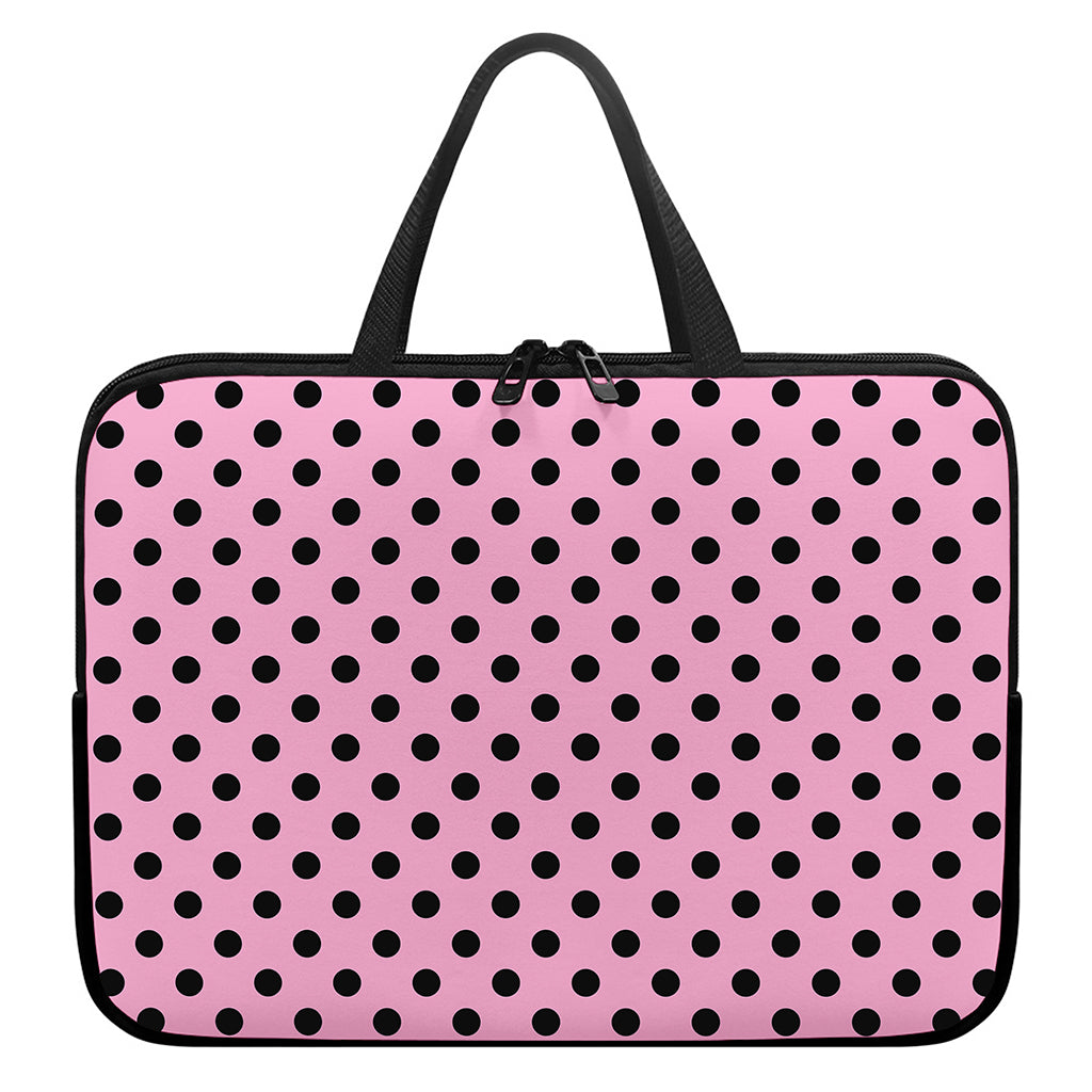 Pink And Black Polka Dot Pattern Print Laptop Sleeve With Handle