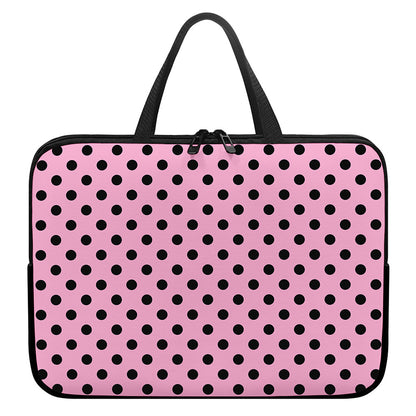 Pink And Black Polka Dot Pattern Print Laptop Sleeve With Handle