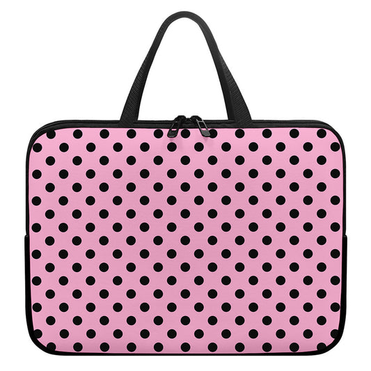 Pink And Black Polka Dot Pattern Print Laptop Sleeve With Handle