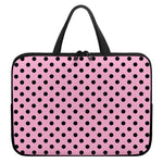 Pink And Black Polka Dot Pattern Print Laptop Sleeve With Handle