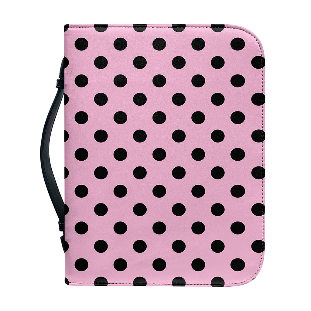 Pink And Black Polka Dot Pattern Print Leather Bible Cover