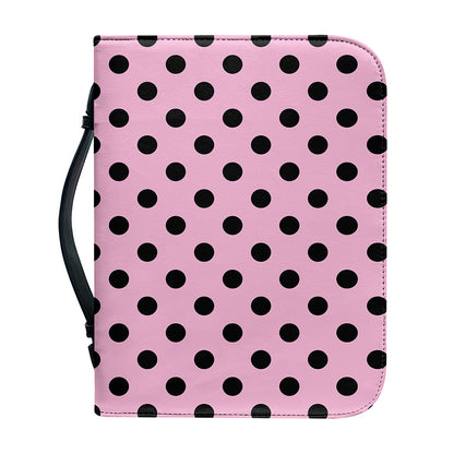 Pink And Black Polka Dot Pattern Print Leather Bible Cover