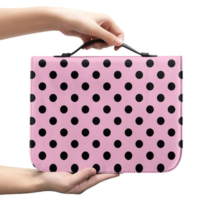 Pink And Black Polka Dot Pattern Print Leather Bible Cover