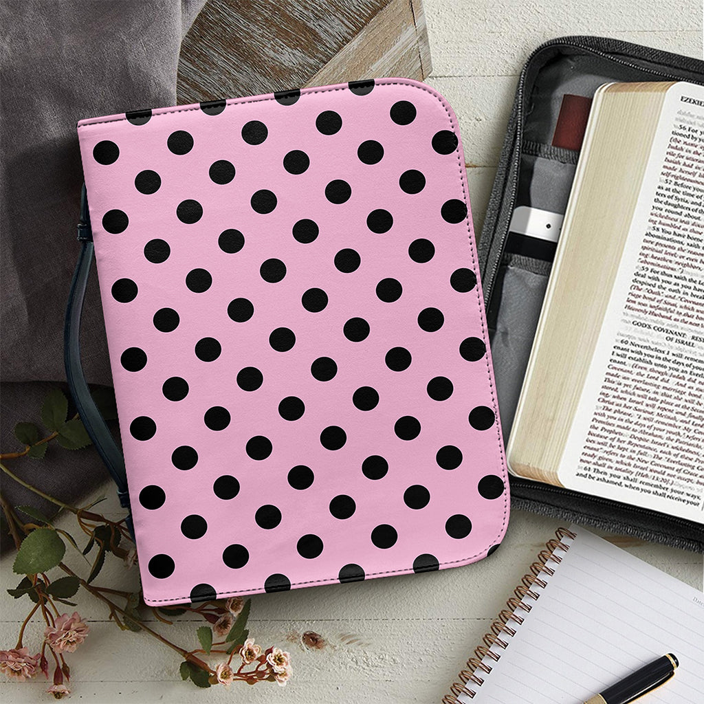 Pink And Black Polka Dot Pattern Print Leather Bible Cover