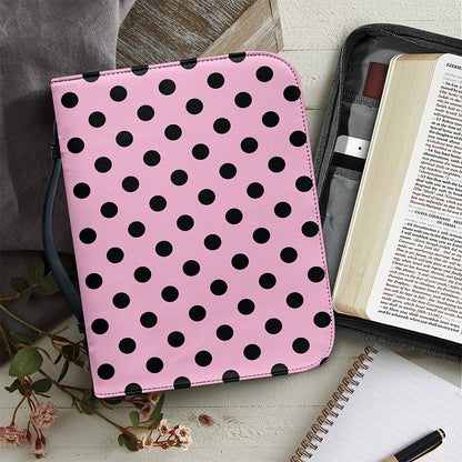Pink And Black Polka Dot Pattern Print Leather Bible Cover