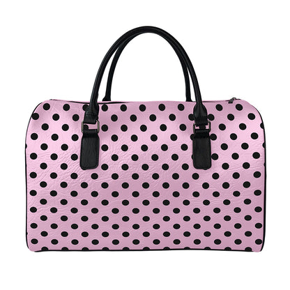 Pink And Black Polka Dot Pattern Print Leather Duffle Bag