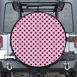 Pink And Black Polka Dot Pattern Print Leather Spare Tire Cover