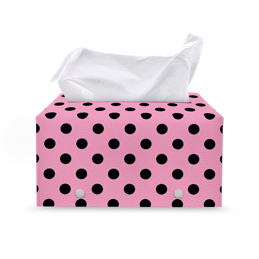 Pink And Black Polka Dot Pattern Print Leather Tissue Box Cover