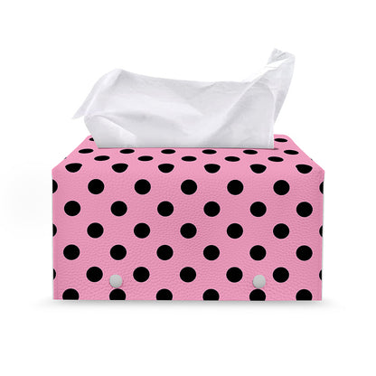 Pink And Black Polka Dot Pattern Print Leather Tissue Box Cover