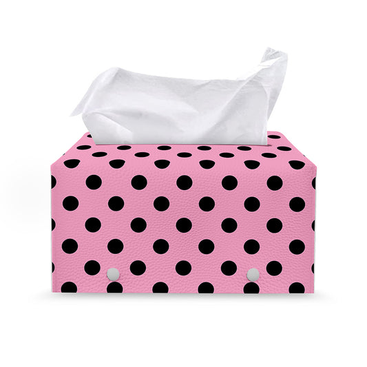 Pink And Black Polka Dot Pattern Print Leather Tissue Box Cover