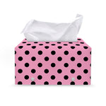 Pink And Black Polka Dot Pattern Print Leather Tissue Box Cover
